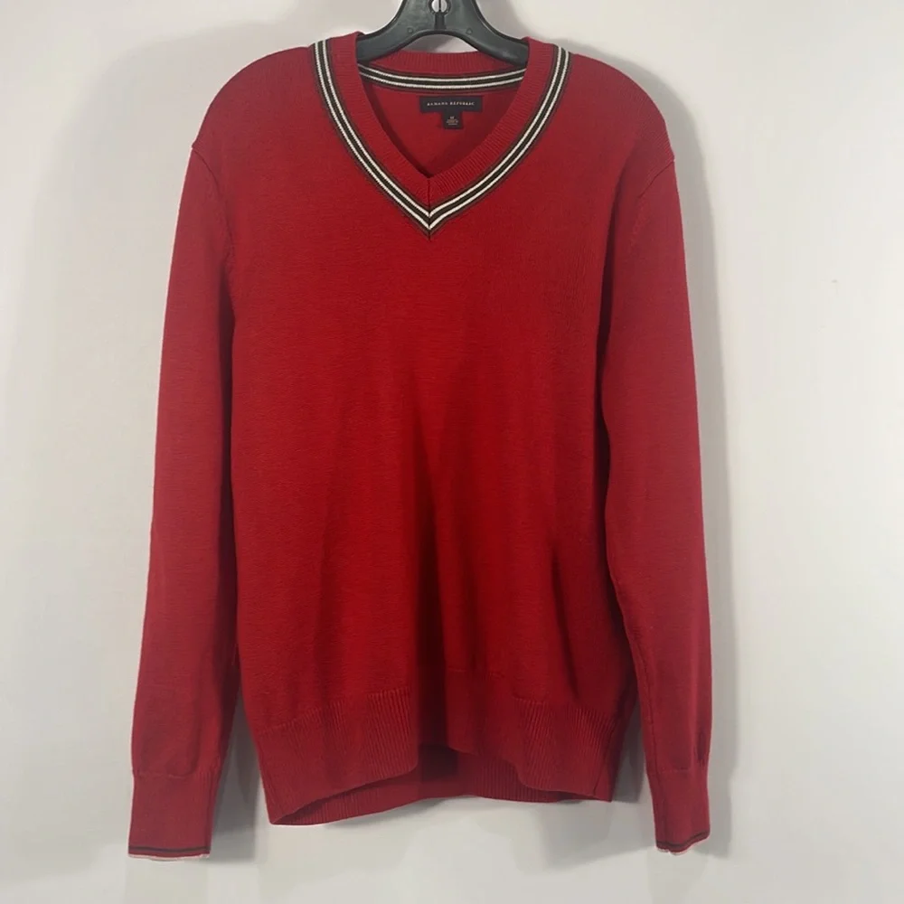 Banana Republic Medium V neck pull over sweater, Red, White & Black stripe